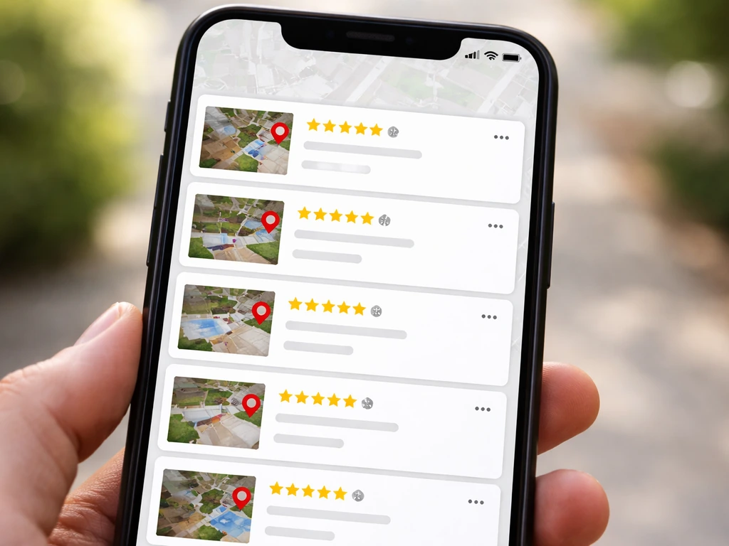 Smartphone showing a Maps-style list of multiple deck and patio contractor options.