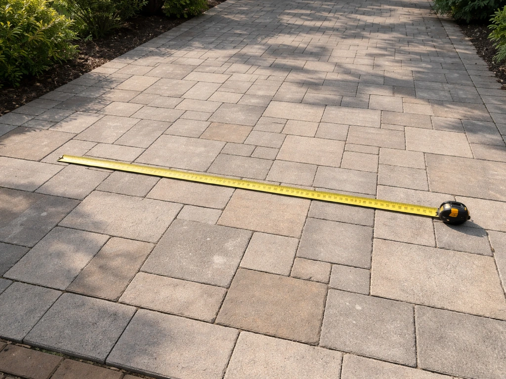 Measuring tape laid over a patio surface showing buffer space for tent placement
