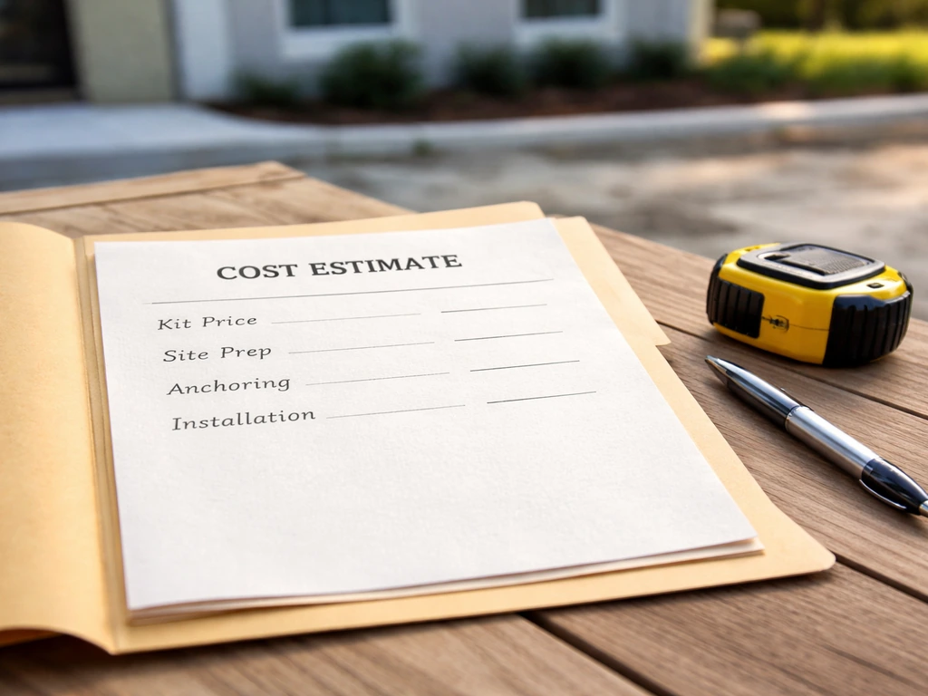 Tabletop photo of a generic cost estimate sheet for a home project with tools nearby.